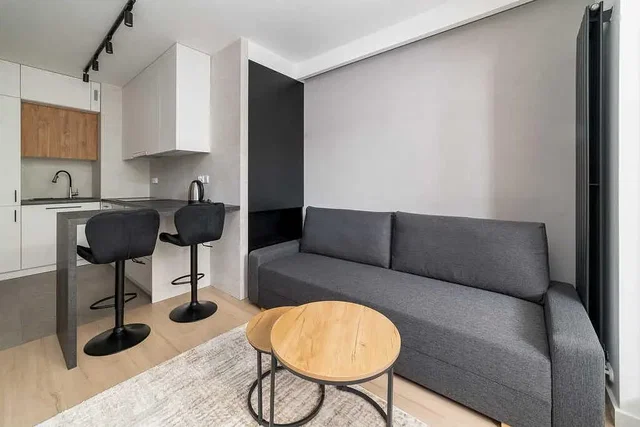 Oturma odası; mutfak aletleri, ahşap zemin, tadilatlı, doğal ışık, modern stil