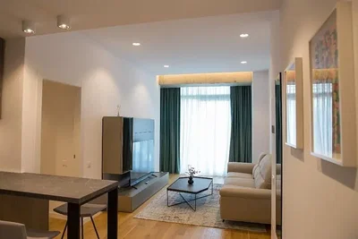Living room; wood floor, natural light, modern style