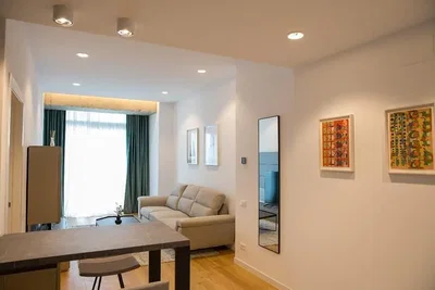 Living room; natural light, modern style, wood floor