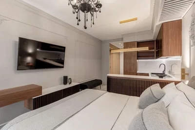 Yatak odası; mutfak aletleri, modern stil, doğal ışık