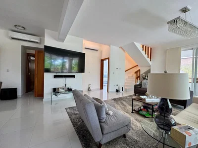 Living room; tile floor, natural light, modern style