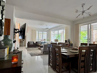 Living room; natural light, tile floor, modern style