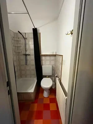 Toilette; pavimento in piastrelle, luce naturale