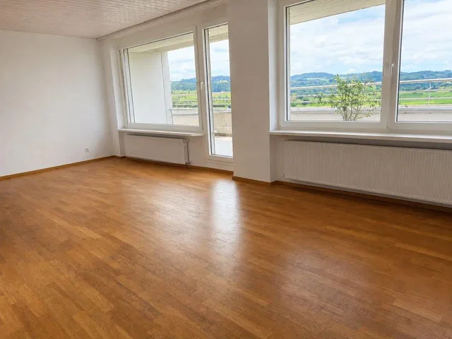 Soggiorno; pavimento in legno, luce naturale, vista