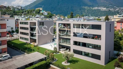 House and surroundings; view