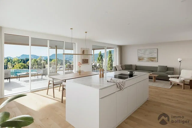 Living room; view, natural light, modern style, wood floor