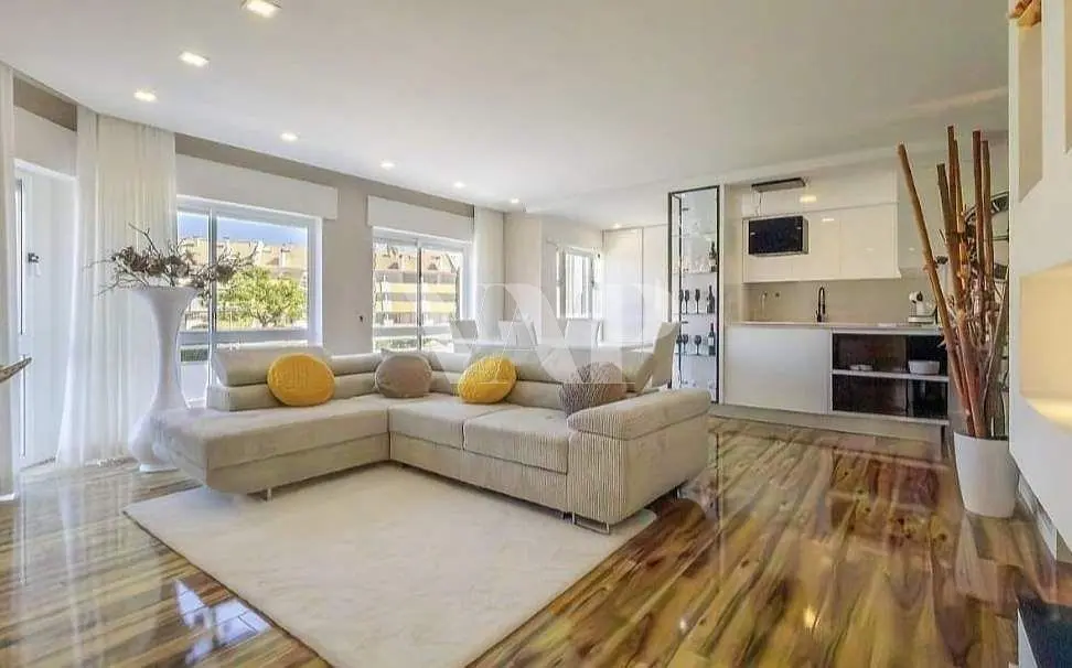 Living room; wood floor, natural light, view