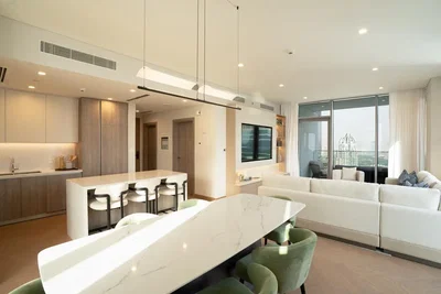 Salon; vue, électroménager, lumière naturelle, style moderne, carrelage