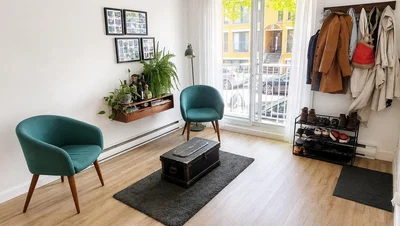 Salon; parquet, lumière naturelle, style moderne