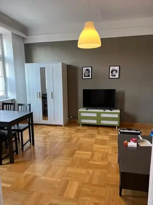 Obývací pokoj; dřevěná podlaha, přirozené světlo
