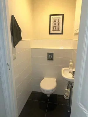 Toilettes; carrelage, lumière naturelle