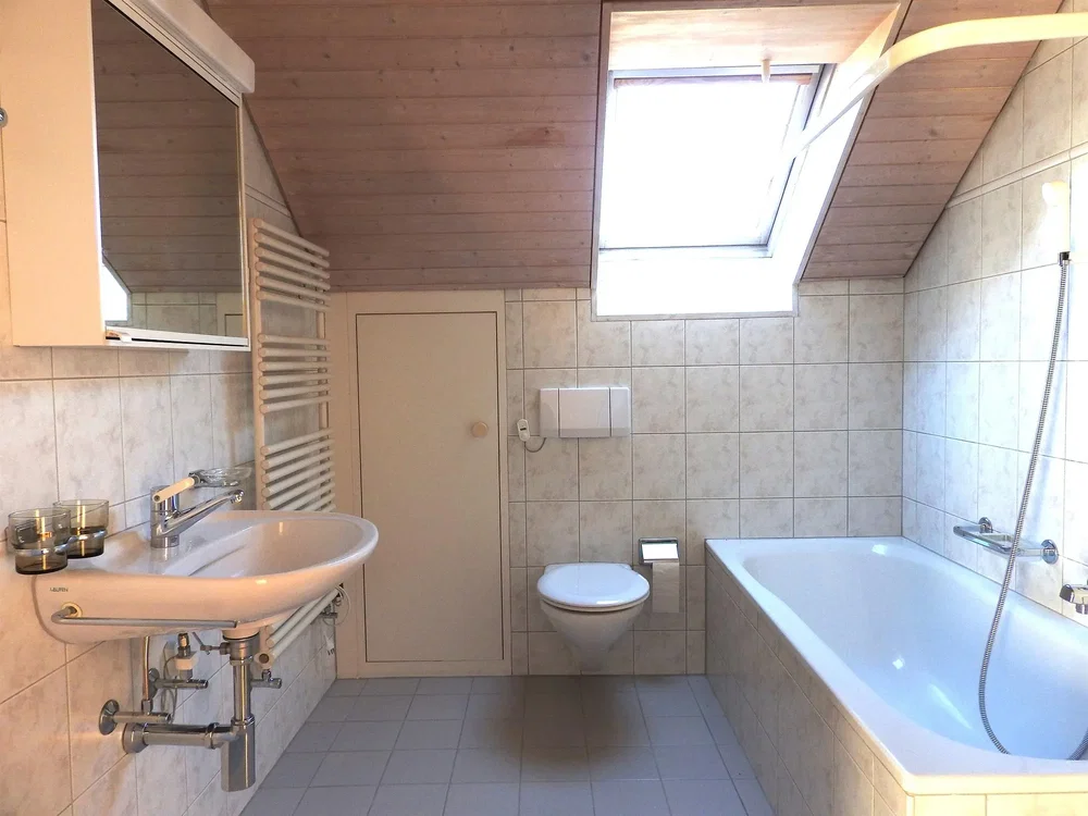 Badezimmer; fliesenboden, tageslicht
