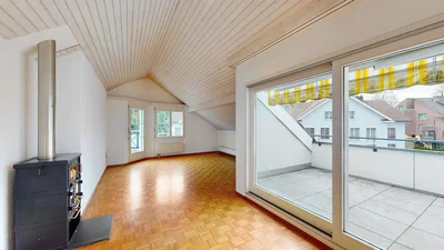 Wohnzimmer; holzboden, kamin, tageslicht