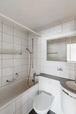 Badezimmer; fliesenboden, tageslicht, renoviert