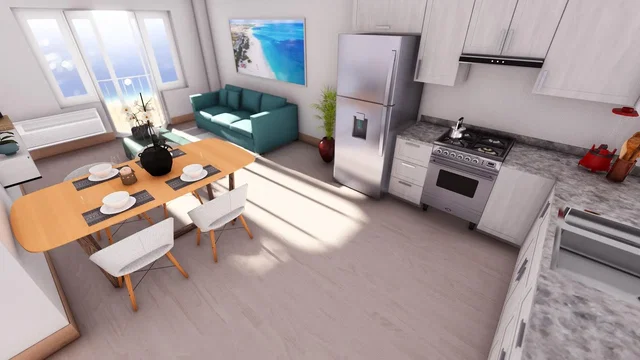 Cozinha; vista, eletrodomésticos, luz natural, estilo moderno