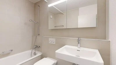 Banyo; fayans zemin, tadilatlı, doğal ışık