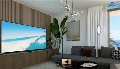 Oturma odası; manzara, modern stil, doğal ışık