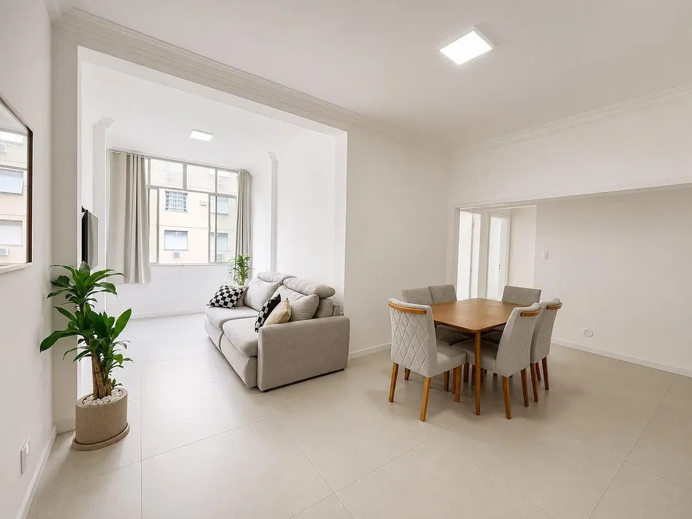 Salón; suelo de baldosas, luz natural, estilo moderno
