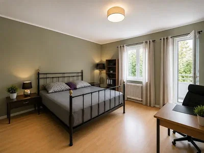 Bedroom; wood floor, natural light