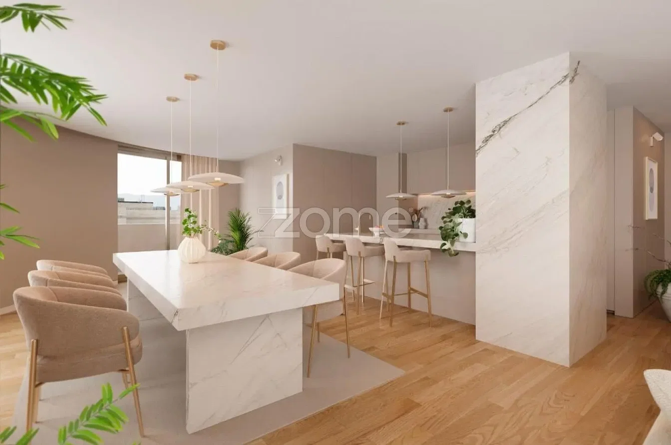 Kitchen; kitchen appliances, wood floor, natural light, modern style