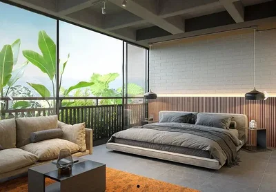 Chambre; vue, lumière naturelle, style moderne