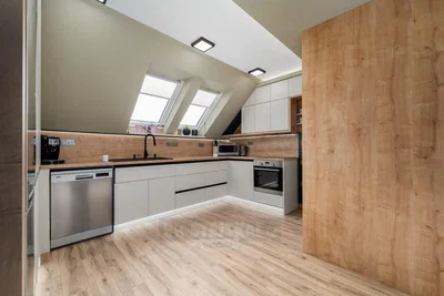 Kitchen; kitchen appliances, wood floor, natural light, renovated