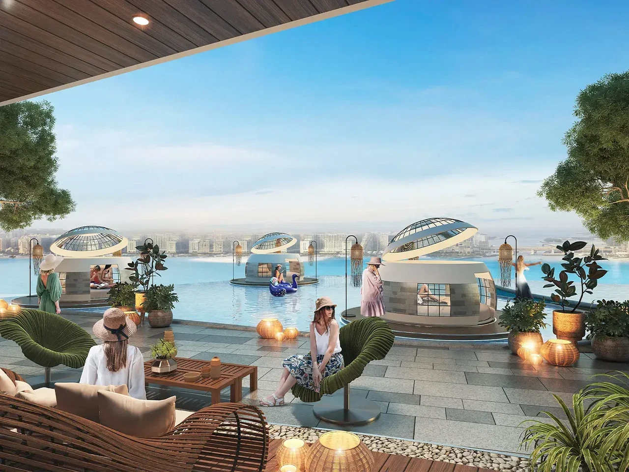 FLOATING RELAXATION PODS: Unwind in our floating relaxation pods, offering a serene escape above the water, perfect for those seeking tranquility and peace.